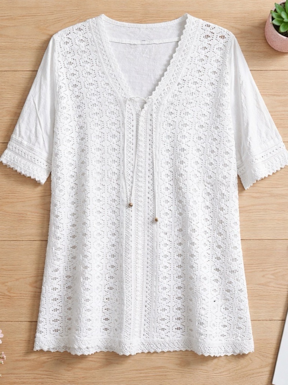 White Crochet V-Neck Women’s Swim Coverup